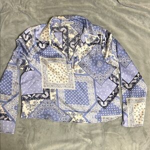 Pleione Blue and White Patterned Blouse